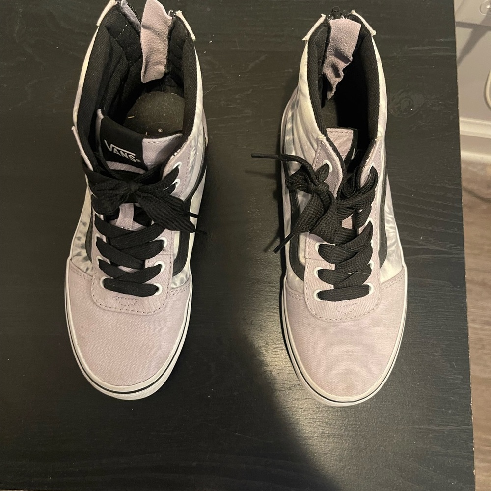 Youth Vans high top. Purple, grey, black tie dye